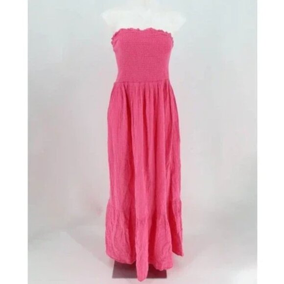 Anthropologie Pink Marisol Smocked Strapless Gauzy Maxi Dress Vacation Large - Picture 3 of 10